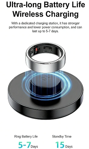 Mayissi Smart Ring with Sleep Monitoring-No Subscription-15-Days-Battery-Standby-time-Activity/Health Management/Women's Health Tracking--Waterproof-iOS & Android- Silver