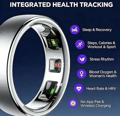 Mayissi Smart Ring with Sleep Monitoring-No Subscription-15-Days-Battery-Standby-time-Activity/Health Management/Women's Health Tracking--Waterproof-iOS & Android- Silver