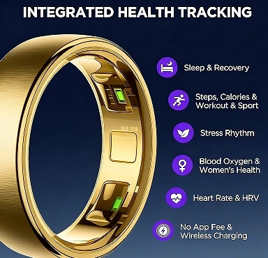 Mayissi Smart Ring with Sleep Monitoring-No Subscription-15-Days-Battery-Standby-time-Activity/Health Management/Women's Health Tracking--Waterproof-iOS & Android- Silver
