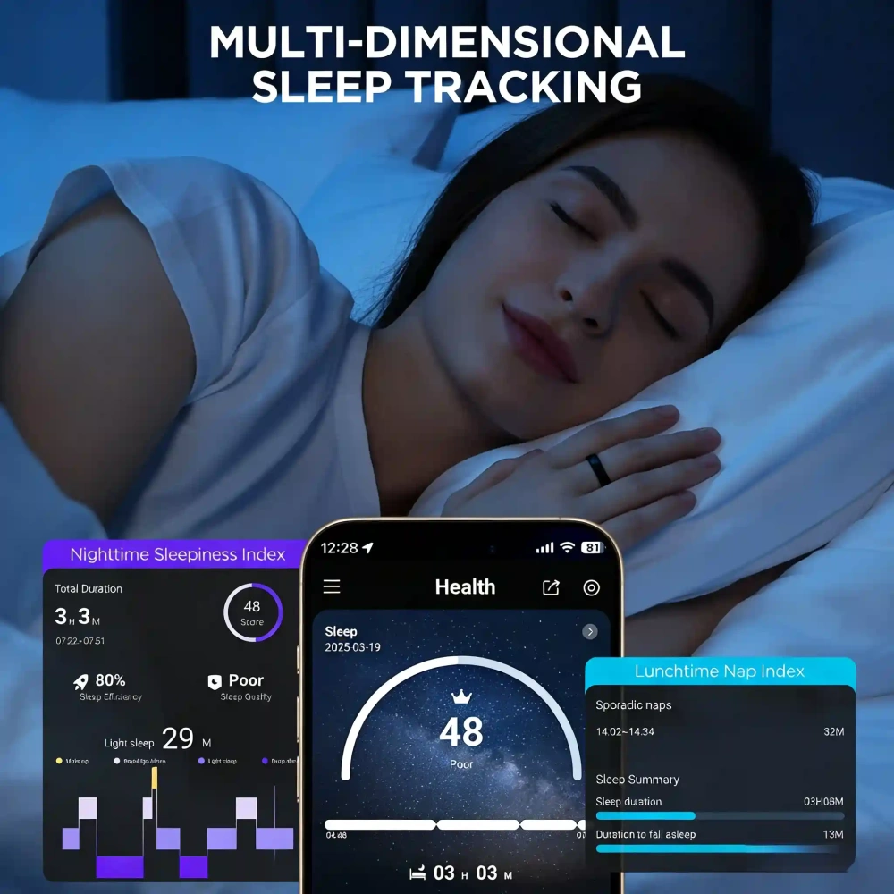 Mayissi Smart Ring with Sleep Monitoring-No Subscription-15-Days-Battery-Standby-time-Activity/Health Management/Women's Health Tracking--Waterproof-iOS & Android- Black