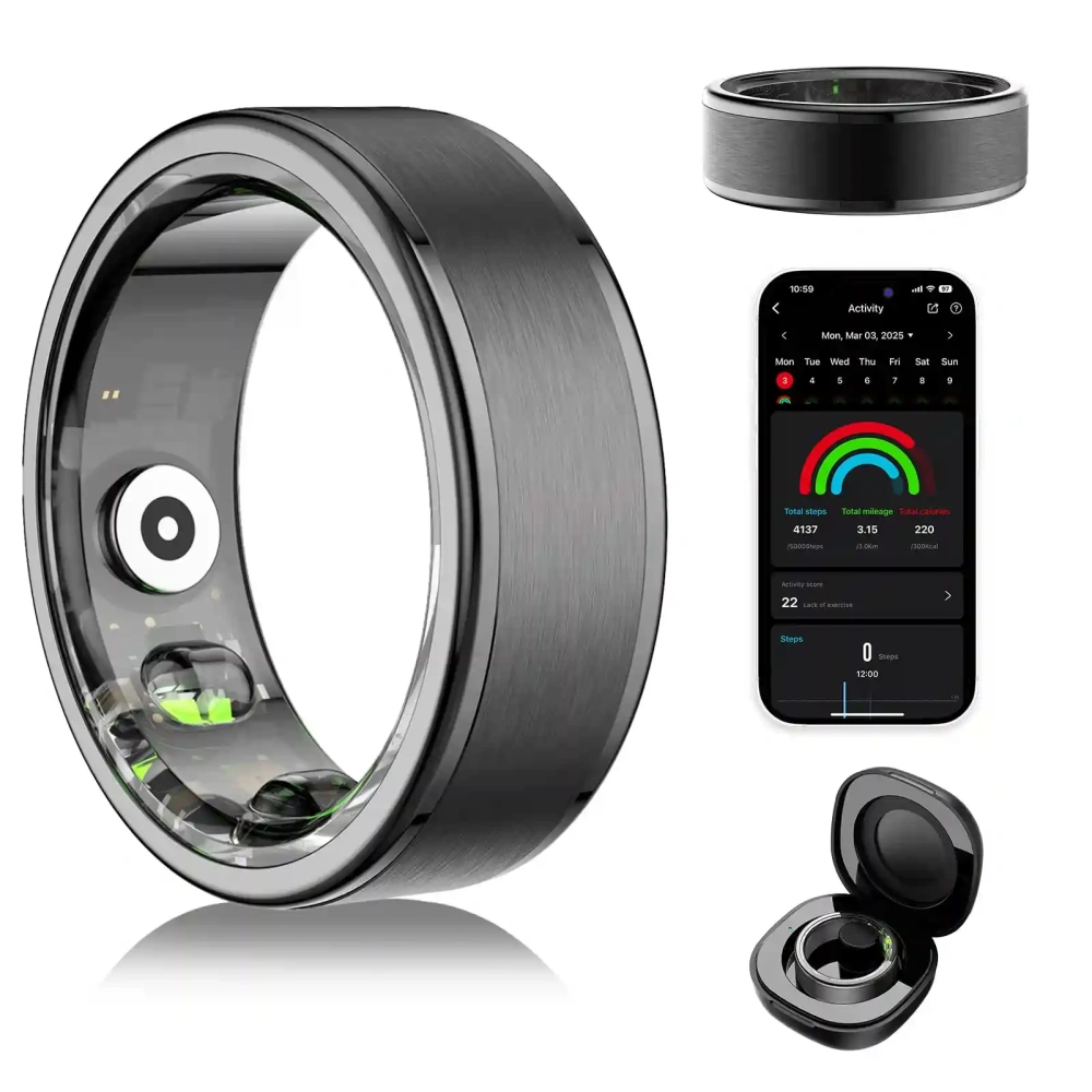 Mayissi Smart Ring with Sleep Monitoring-No Subscription-15-Days-Battery-Standby-time-Activity/Health Management/Women's Health Tracking--Waterproof-iOS & Android- Black
