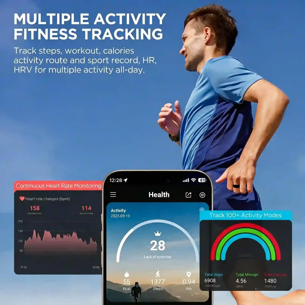 Mayissi Smart Ring with Sleep Monitoring-No Subscription-15-Days-Battery-Standby-time-Activity/Health Management/Women's Health Tracking--Waterproof-iOS & Android- Black