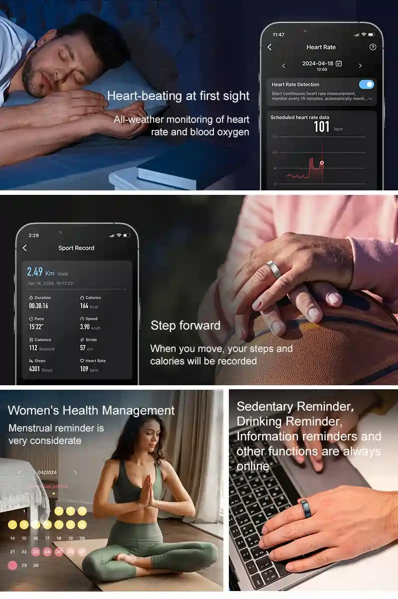 Mayissi Smart Ring with Sleep Monitoring-No Subscription-15-Days-Battery-Standby-time-Activity/Health Management/Women's Health Tracking--Waterproof-iOS & Android- Silver