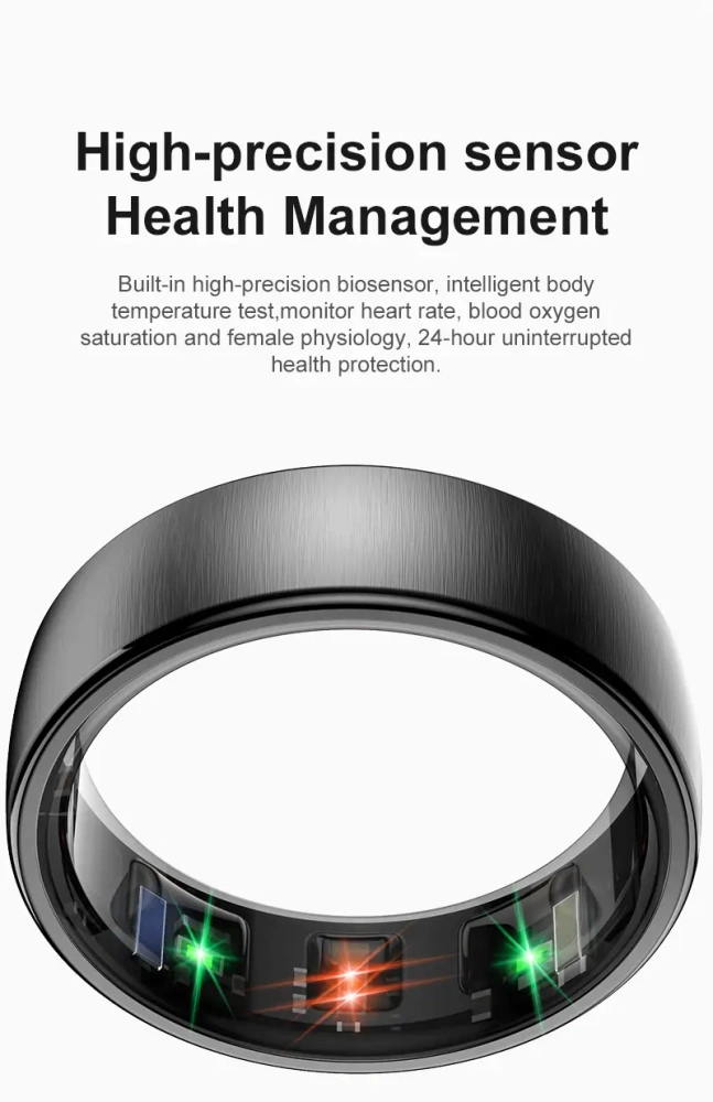 Mayissi Smart Ring with Sleep Monitoring-No Subscription-15-Days-Battery-Standby-time-Activity/Health Management/Women's Health Tracking--Waterproof-iOS & Android- Black