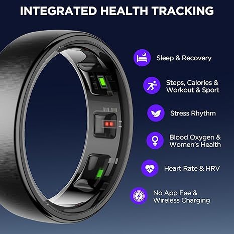 Mayissi Smart Ring with Sleep Monitoring-No Subscription-15-Days-Battery-Standby-time-Activity/Health Management/Women's Health Tracking--Waterproof-iOS & Android- Black