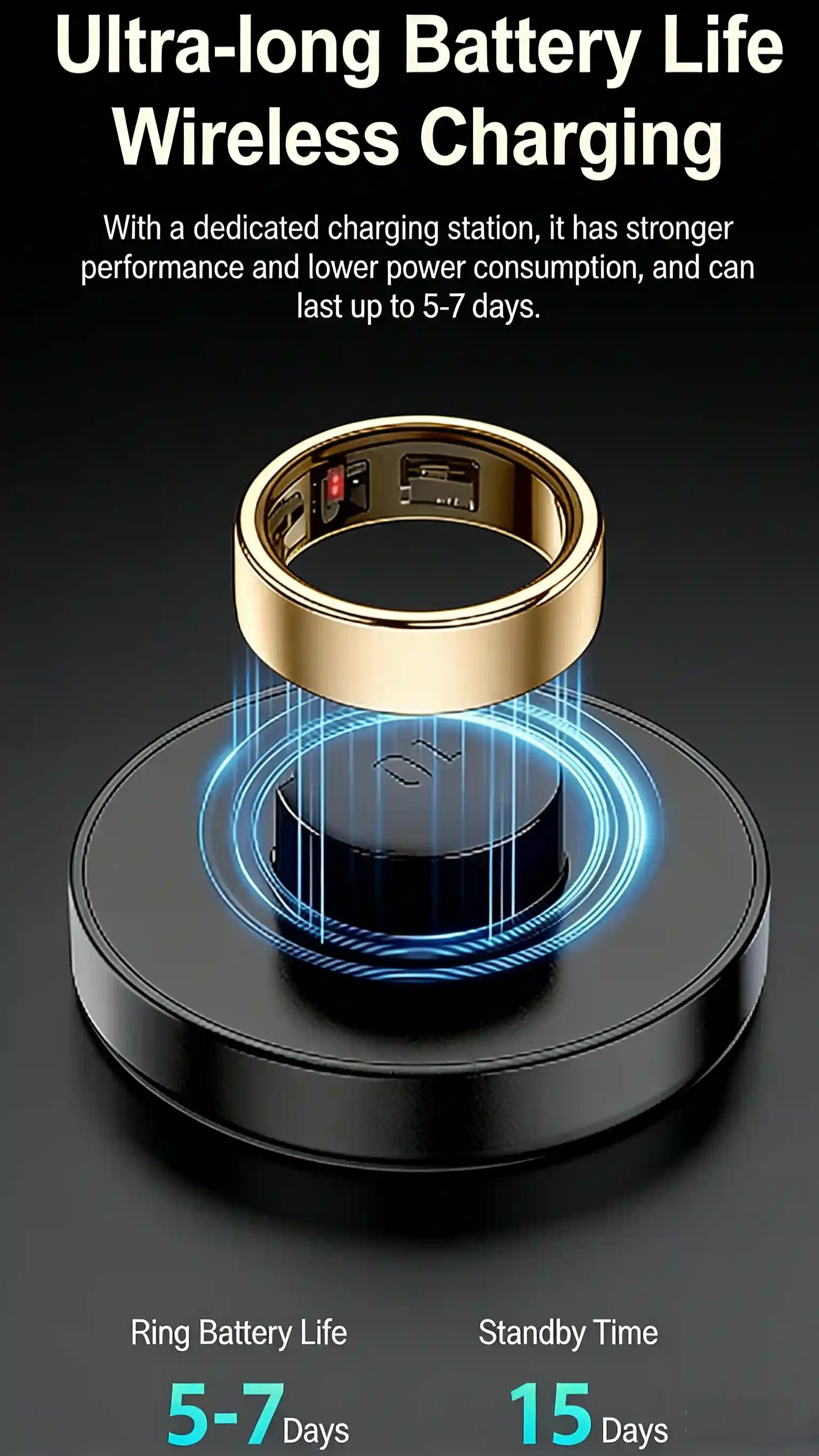 Mayissi Smart Ring with Sleep Monitoring-No Subscription-15-Days-Battery-Standby-time-Activity/Health Management/Women's Health Tracking--Waterproof-iOS & Android- Gold