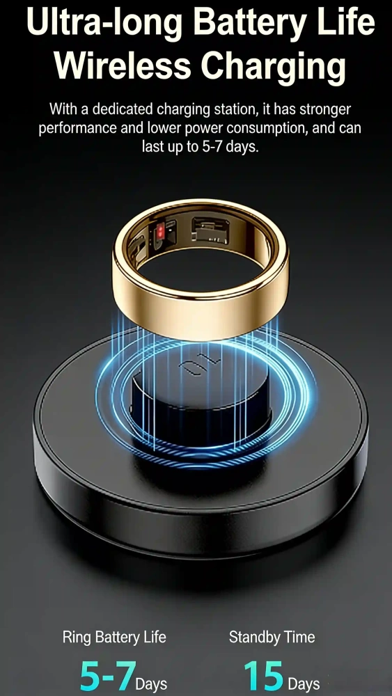 Mayissi Smart Ring with Sleep Monitoring-No Subscription-15-Days-Battery-Standby-time-Activity/Health Management/Women's Health Tracking--Waterproof-iOS & Android- Gold