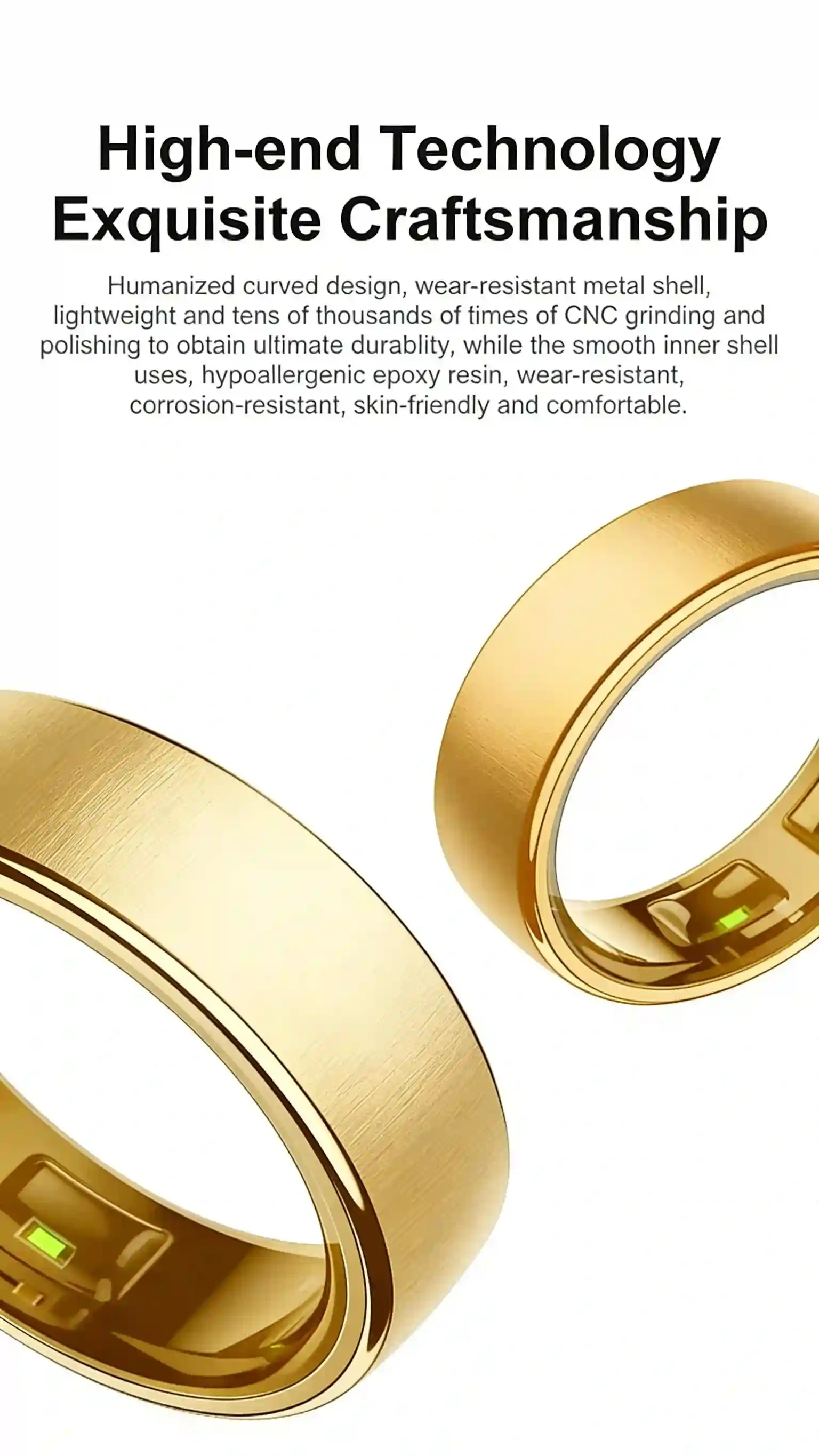 Mayissi Smart Ring with Sleep Monitoring-No Subscription-15-Days-Battery-Standby-time-Activity/Health Management/Women's Health Tracking--Waterproof-iOS & Android- Gold