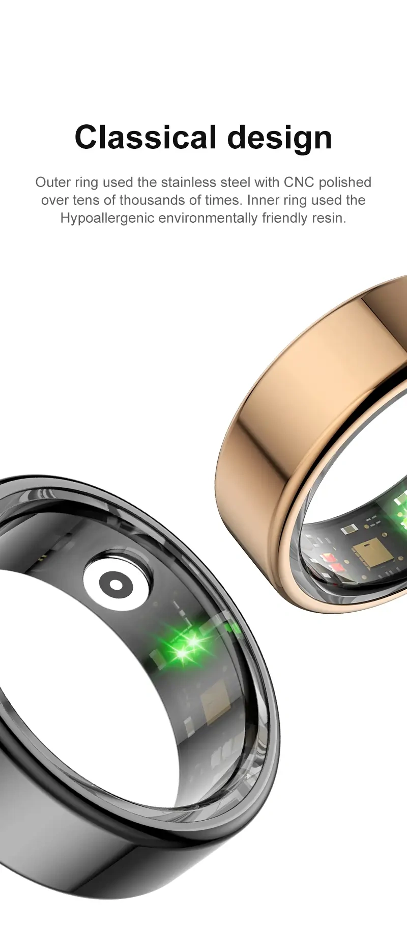 Mayissi Smart Ring with Sleep Monitoring-No Subscription-15-Days-Battery-Standby-time-Activity-Health Management--Waterproof-iOS & Android- RoseGold