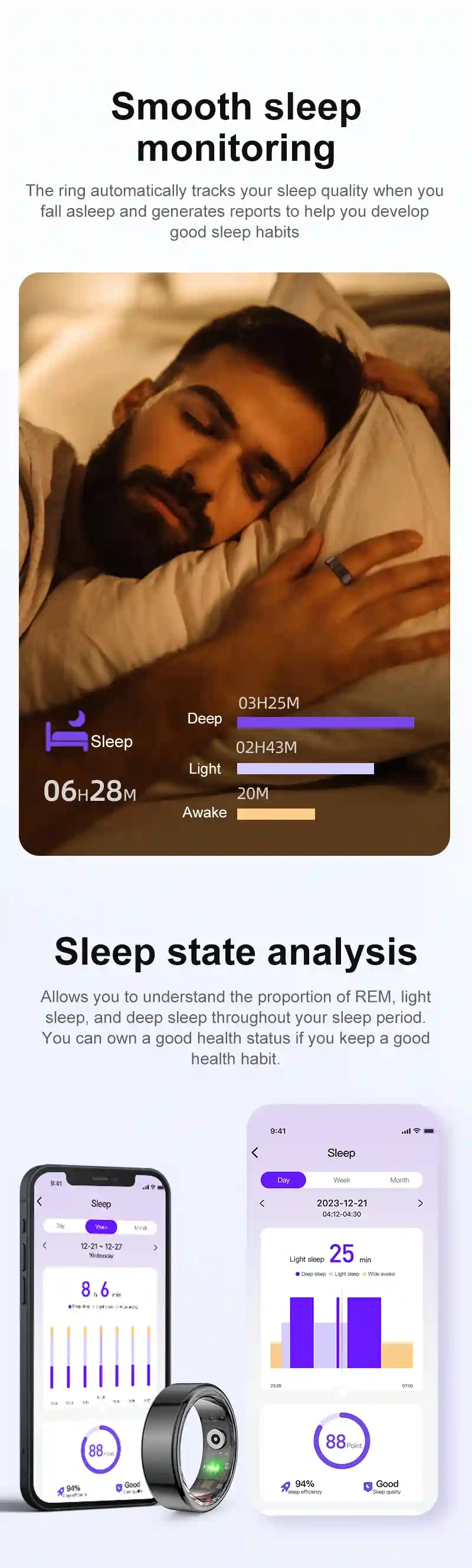 Mayissi Smart Ring with Sleep Monitoring-No Subscription-15-Days-Battery-Standby-time-Activity-Health Management--Waterproof-iOS & Android- RoseGold