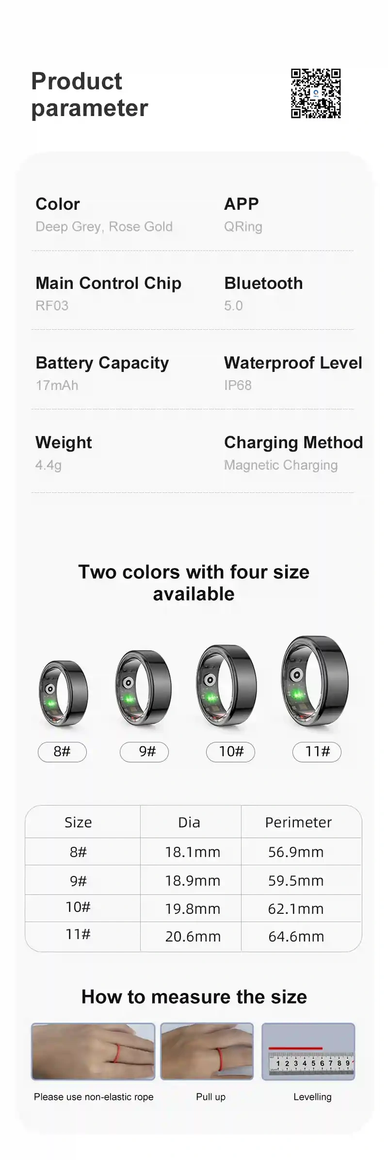 Mayissi Smart Ring with Sleep Monitoring-No Subscription-15-Days-Battery-Standby-time-Activity-Health Management--Waterproof-iOS & Android- RoseGold