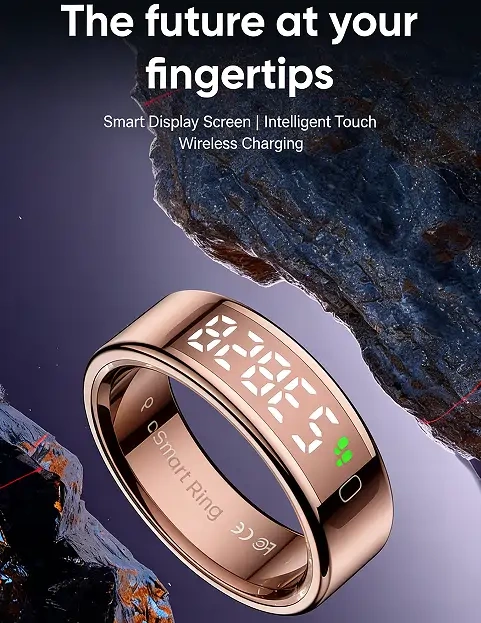 Mayissi Smart Ring-LED Display- Gesture or Touch Controls -Tracks Activity, Sleep, Heart Rate, Blood Oxygen,pressure -IP68 Waterproof-No-Subscription-15 Days Battery Standby time--Health Management--iOS & Android- Rose Gold