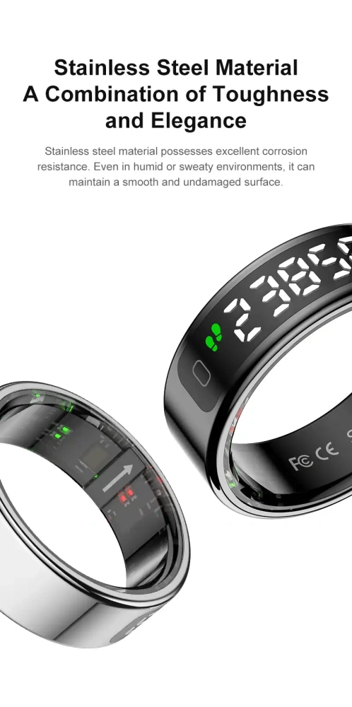 Mayissi Smart Ring-LED Display- Gesture or Touch Controls -Tracks Activity, Sleep, Heart Rate, Blood Oxygen,pressure -IP68 Waterproof-No-Subscription-15 Days Battery Standby time--Health Management--iOS & Android- Rose Gold