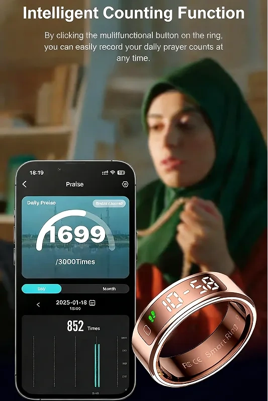 Mayissi Smart Ring-LED Display- Gesture or Touch Controls -Tracks Activity, Sleep, Heart Rate, Blood Oxygen,pressure -IP68 Waterproof-No-Subscription-15 Days Battery Standby time--Health Management--iOS & Android- Rose Gold