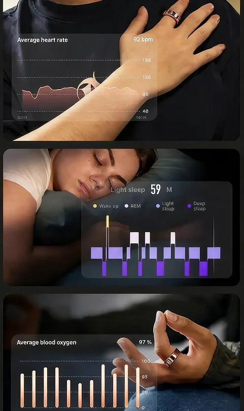 Mayissi Smart Ring-LED Display- Gesture or Touch Controls -Tracks Activity, Sleep, Heart Rate, Blood Oxygen,pressure -IP68 Waterproof-No-Subscription-15 Days Battery Standby time--Health Management--iOS & Android- Rose Gold