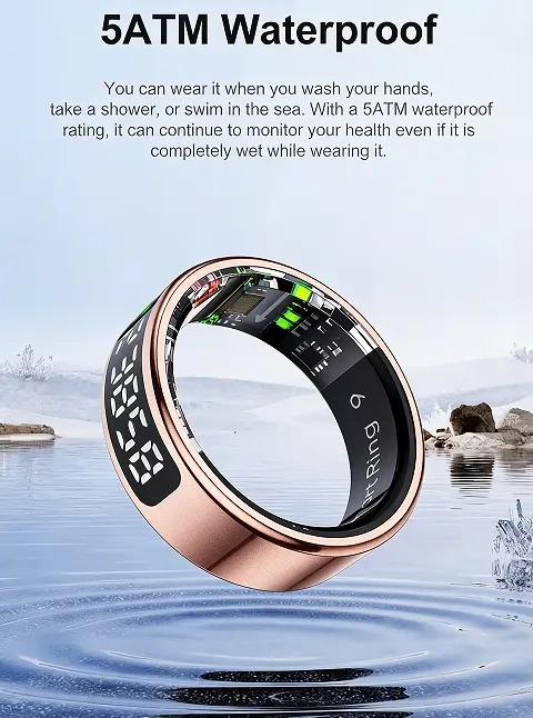Mayissi Smart Ring-LED Display- Gesture or Touch Controls -Tracks Activity, Sleep, Heart Rate, Blood Oxygen,pressure -IP68 Waterproof-No-Subscription-15 Days Battery Standby time--Health Management--iOS & Android- Rose Gold