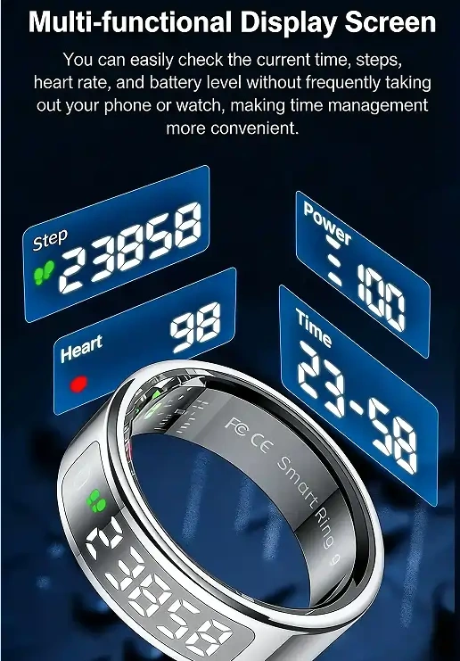 Mayissi Smart Ring-LED Display- Gesture or Touch Controls -Tracks Activity, Sleep, Heart Rate, Blood Oxygen,pressure -IP68 Waterproof-No-Subscription-15 Days Battery Standby time--Health Management--iOS & Android- XZR11SILVER