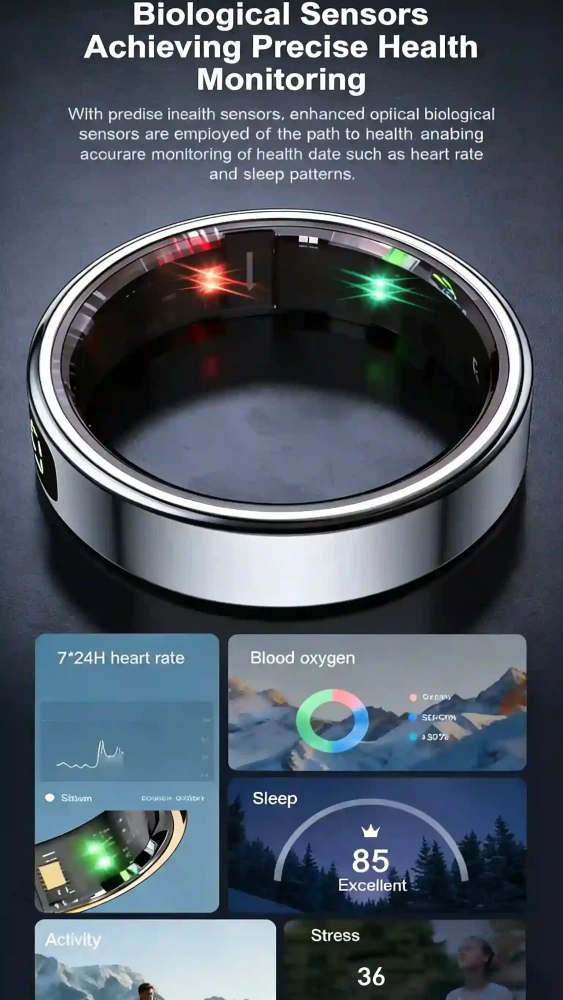 Mayissi Smart Ring-LED Display- Gesture or Touch Controls -Tracks Activity, Sleep, Heart Rate, Blood Oxygen,pressure -IP68 Waterproof-No-Subscription-15 Days Battery Standby time--Health Management--iOS & Android- XZR11SILVER