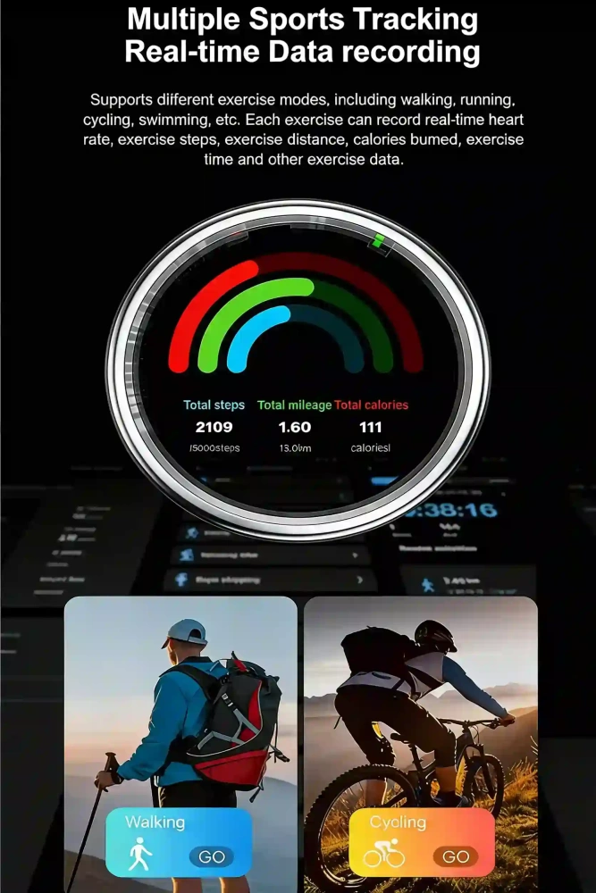 Mayissi Smart Ring-LED Display- Gesture or Touch Controls -Tracks Activity, Sleep, Heart Rate, Blood Oxygen,pressure -IP68 Waterproof-No-Subscription-15 Days Battery Standby time--Health Management--iOS & Android- XZR11SILVER