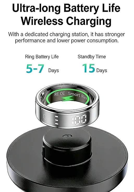 Mayissi Smart Ring-LED Display- Gesture or Touch Controls -Tracks Activity, Sleep, Heart Rate, Blood Oxygen,pressure -IP68 Waterproof-No-Subscription-15 Days Battery Standby time--Health Management--iOS & Android- XZR11SILVER