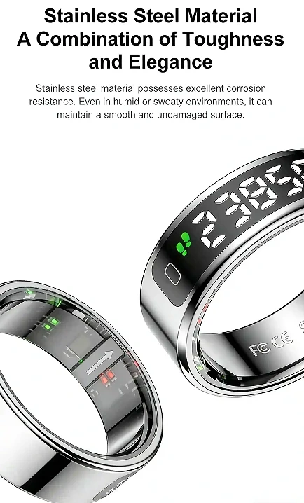 Mayissi Smart Ring-LED Display- Gesture or Touch Controls -Tracks Activity, Sleep, Heart Rate, Blood Oxygen,pressure -IP68 Waterproof-No-Subscription-15 Days Battery Standby time--Health Management--iOS & Android- XZR11SILVER