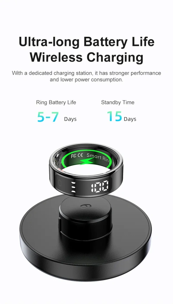 Mayissi Smart Ring-LED Display- Gesture or Touch Controls -Tracks Activity, Sleep, Heart Rate, Blood Oxygen,pressure -IP68 Waterproof-No-Subscription-15 Days Battery Standby time--Health Management--iOS & Android- Rose Gold