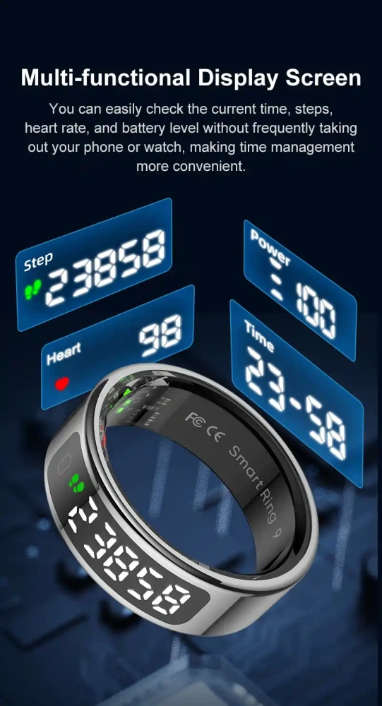 Mayissi Smart Ring-LED Display- Gesture or Touch Controls -Tracks Activity, Sleep, Heart Rate, Blood Oxygen,pressure -IP68 Waterproof-No-Subscription-15 Days Battery Standby time--Health Management--iOS & Android- Rose Gold