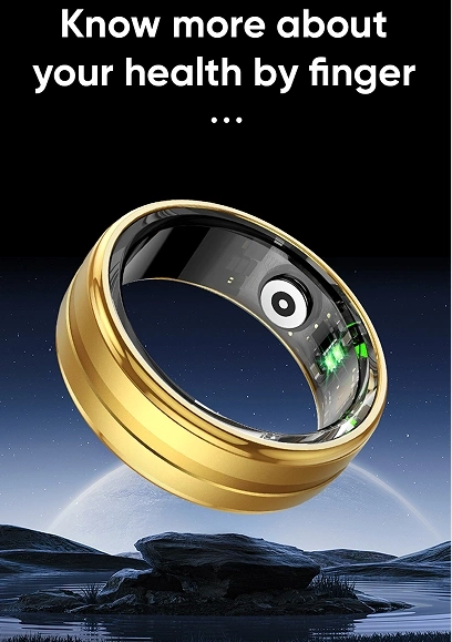 Mayissi Smart Ring -Tracks Activity, Sleep, Heart Rate, Blood Oxygen,pressure -IP68 Waterproof-No-Subscription-15 Days Battery Standby time--Health Management--iOS & Android- XZR06GOLD