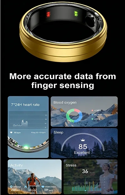 Mayissi Smart Ring -Tracks Activity, Sleep, Heart Rate, Blood Oxygen,pressure -IP68 Waterproof-No-Subscription-15 Days Battery Standby time--Health Management--iOS & Android- XZR06GOLD