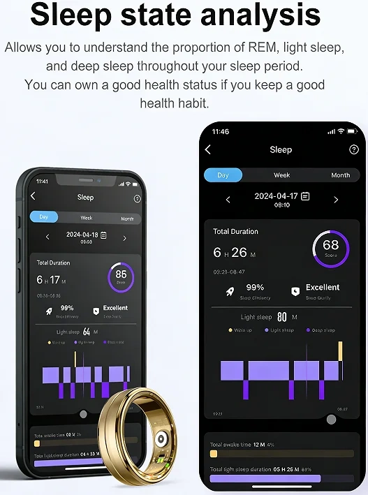 Mayissi Smart Ring -Tracks Activity, Sleep, Heart Rate, Blood Oxygen,pressure -IP68 Waterproof-No-Subscription-15 Days Battery Standby time--Health Management--iOS & Android- XZR06GOLD