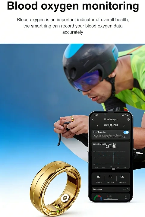 Mayissi Smart Ring -Tracks Activity, Sleep, Heart Rate, Blood Oxygen,pressure -IP68 Waterproof-No-Subscription-15 Days Battery Standby time--Health Management--iOS & Android- XZR06GOLD