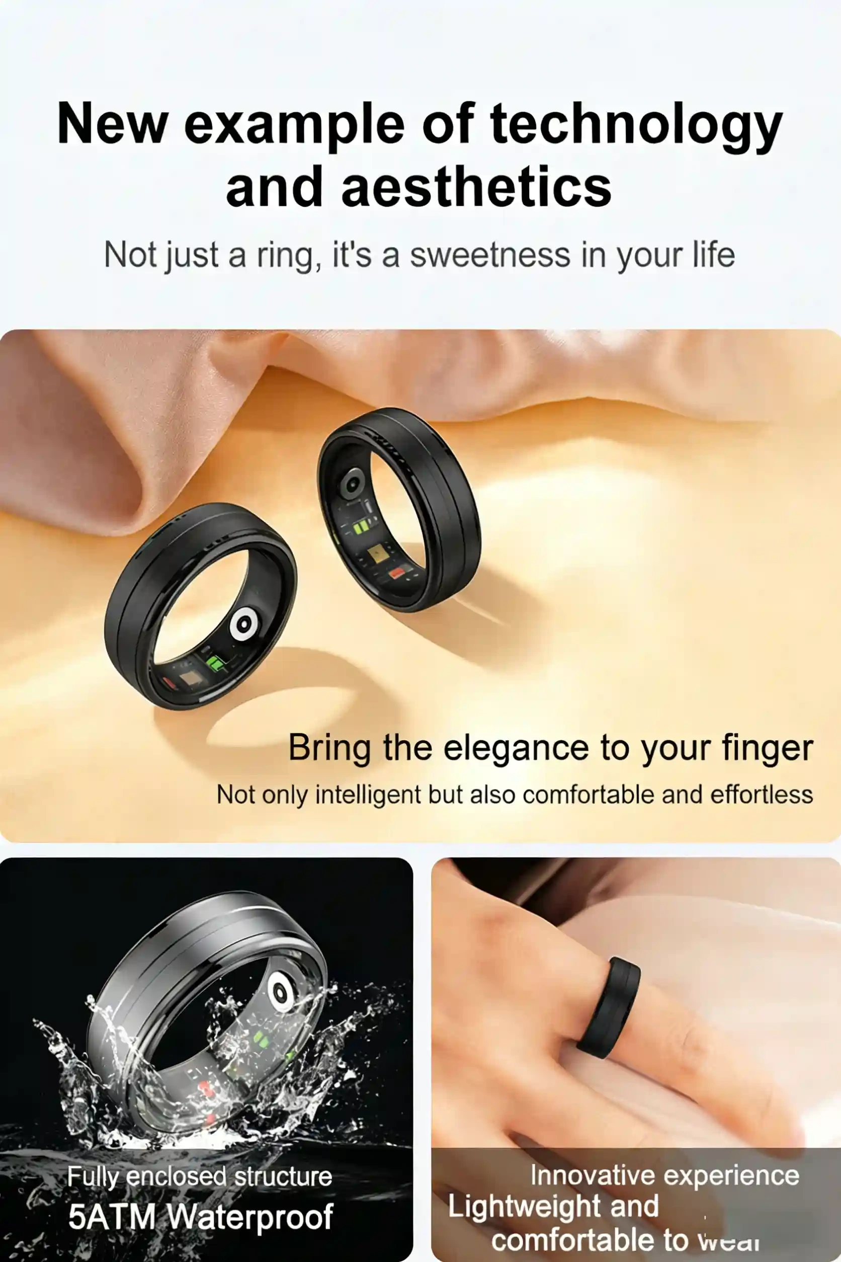 Mayissi Smart Ring -Tracks Activity, Sleep, Heart Rate, Blood Oxygen,pressure -IP68 Waterproof-No-Subscription-15 Days Battery Standby time--Health Management--iOS & Android- XZR06Tarnish-Black