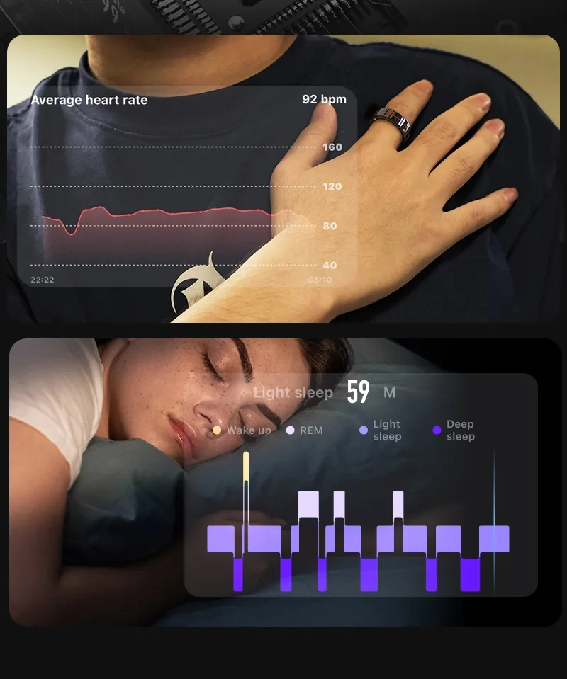 Mayissi Smart Ring-Sleep-Activity-Stress-SpO2-HR-Tracking-Gesture remote control-Waterproof- No Subscription-15-Days-Battery-Standby-time-iOS & Android-XZR04Black