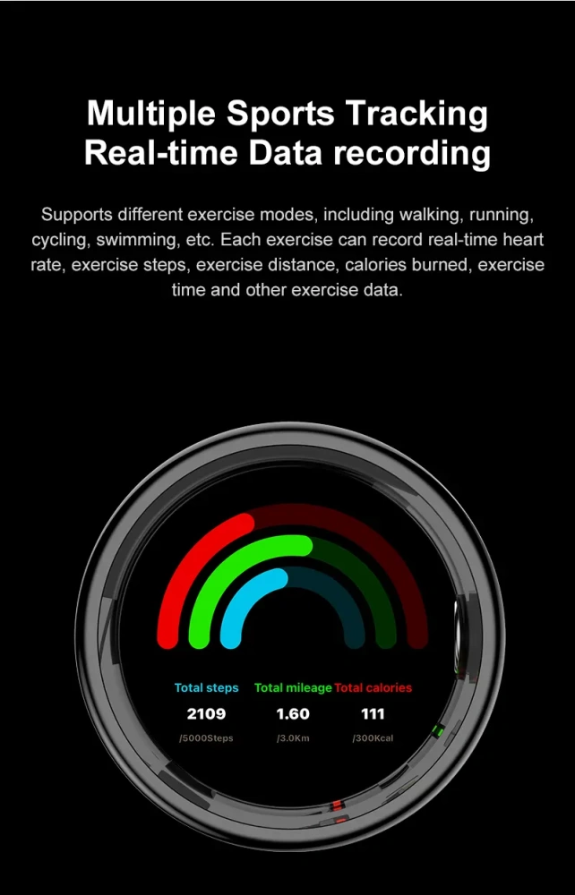 Mayissi Smart Ring-Sleep-Activity-Stress-SpO2-HR-Tracking-Gesture remote control-Waterproof- No Subscription-15-Days-Battery-Standby-time-iOS & Android-XZR04Black