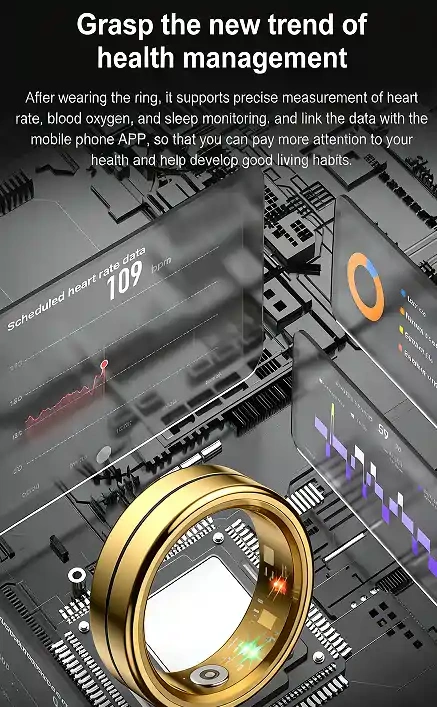 Mayissi Smart Ring-Sleep-Activity-Stress-SpO2-HR-Tracking-Gesture remote control-Waterproof- No Subscription-15-Days-Battery-Standby-time-iOS & Android-XZR04Gold