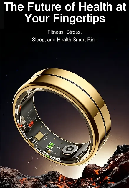 Mayissi Smart Ring-Sleep-Activity-Stress-SpO2-HR-Tracking-Gesture remote control-Waterproof- No Subscription-15-Days-Battery-Standby-time-iOS & Android-XZR04Gold