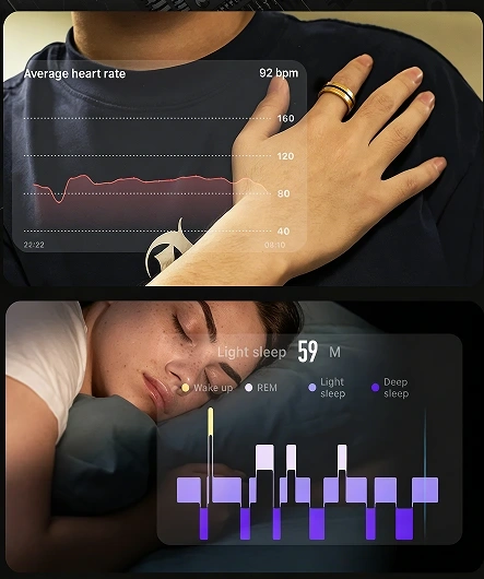 Mayissi Smart Ring-Sleep-Activity-Stress-SpO2-HR-Tracking-Gesture remote control-Waterproof- No Subscription-15-Days-Battery-Standby-time-iOS & Android-XZR04Gold
