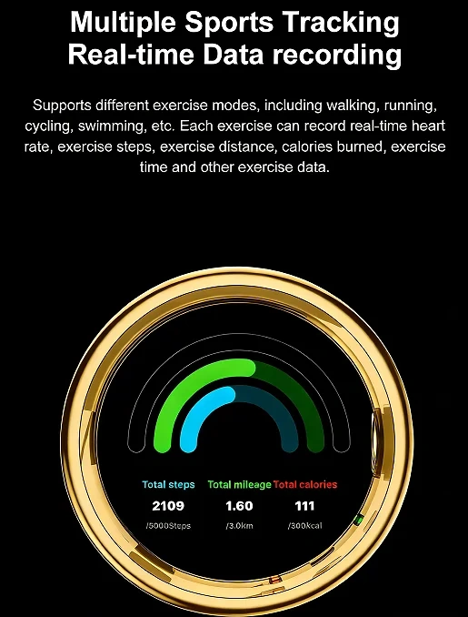 Mayissi Smart Ring-Sleep-Activity-Stress-SpO2-HR-Tracking-Gesture remote control-Waterproof- No Subscription-15-Days-Battery-Standby-time-iOS & Android-XZR04Gold