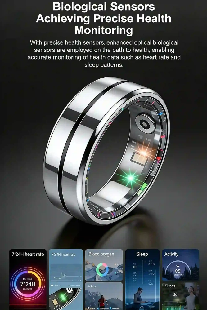 Mayissi Smart Ring-Sleep-Activity-Stress-SpO2-HR-Tracking-Gesture remote control-Waterproof- No Subscription-15-Days-Battery-Standby-time-iOS & Android-XZR04Silver