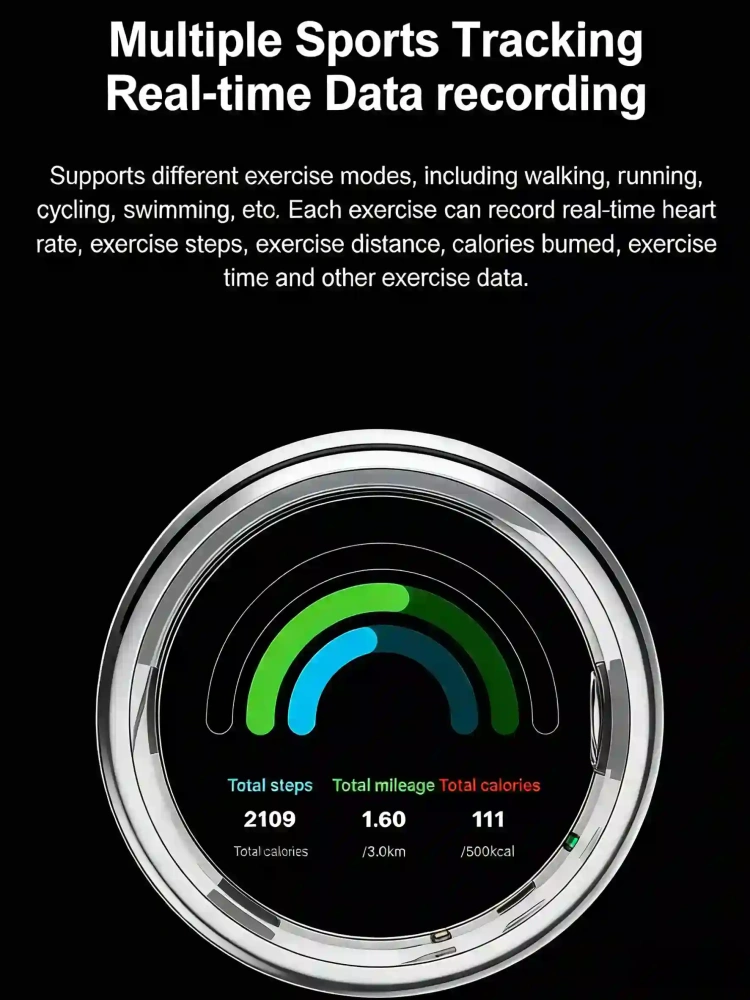 Mayissi Smart Ring-Sleep-Activity-Stress-SpO2-HR-Tracking-Gesture remote control-Waterproof- No Subscription-15-Days-Battery-Standby-time-iOS & Android-XZR04Silver
