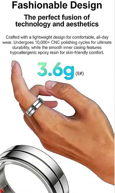 Mayissi Smart Ring-Sleep-Activity-Stress-SpO2-HR-Tracking-Gesture remote control-Waterproof- No Subscription-15-Days-Battery-Standby-time-iOS & Android-XZR04Silver