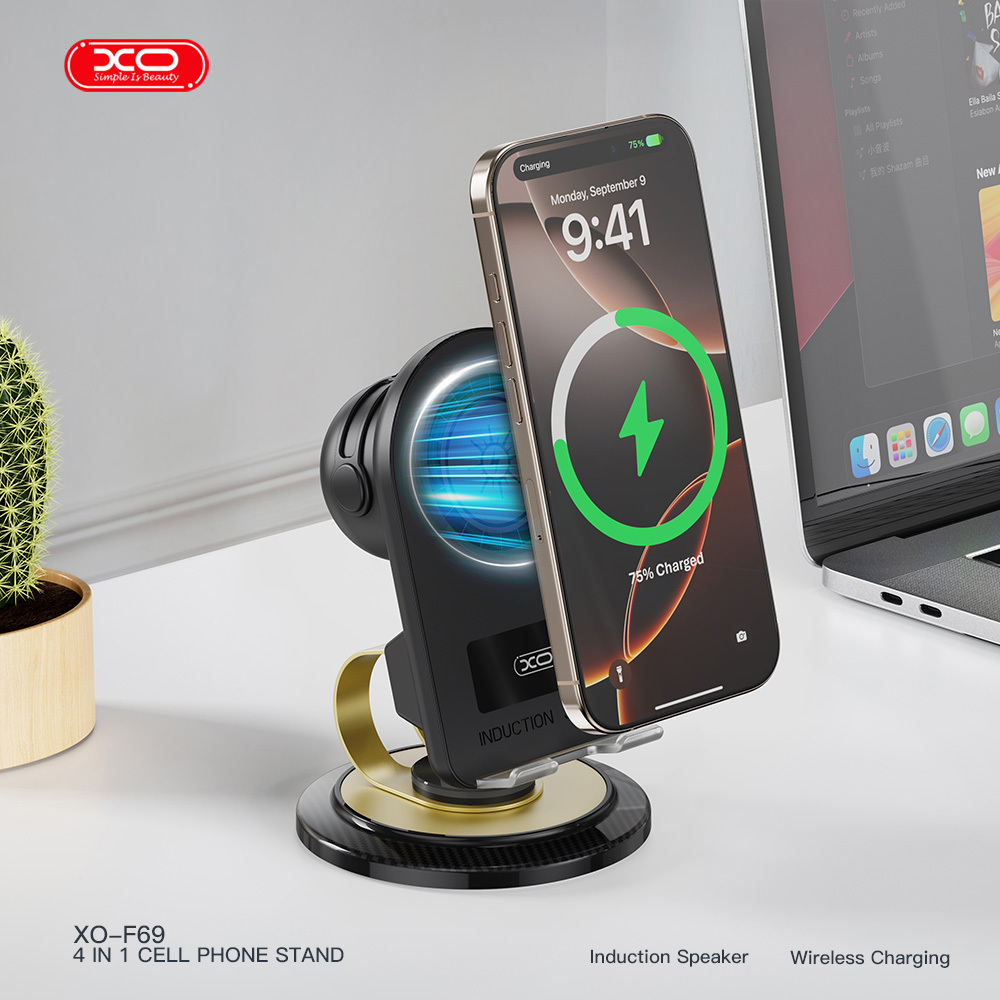 F69 Bluetooth Speaker Stand with Wireless Charging Sensor