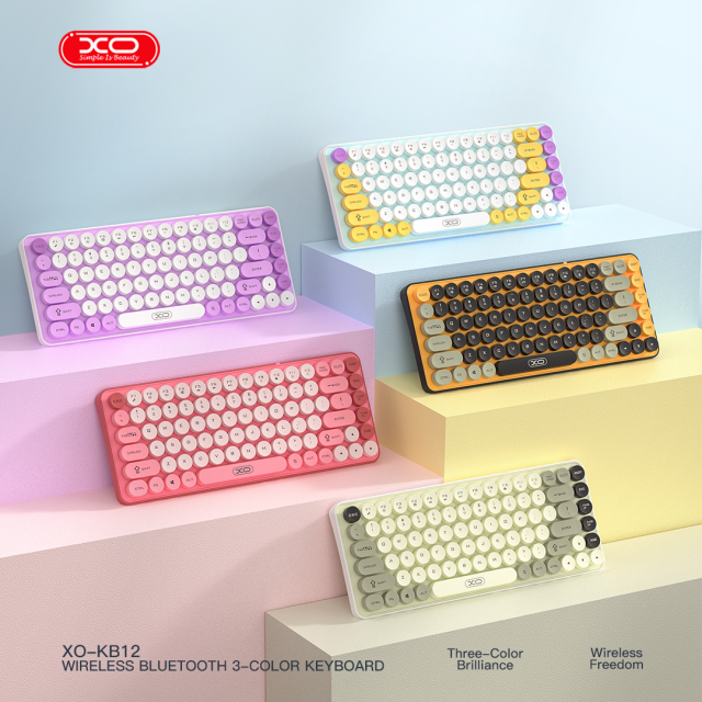 KB-12 Wireless Bluetooth Dual Mode 86 Keys Cool Tri-Colour Keyboard