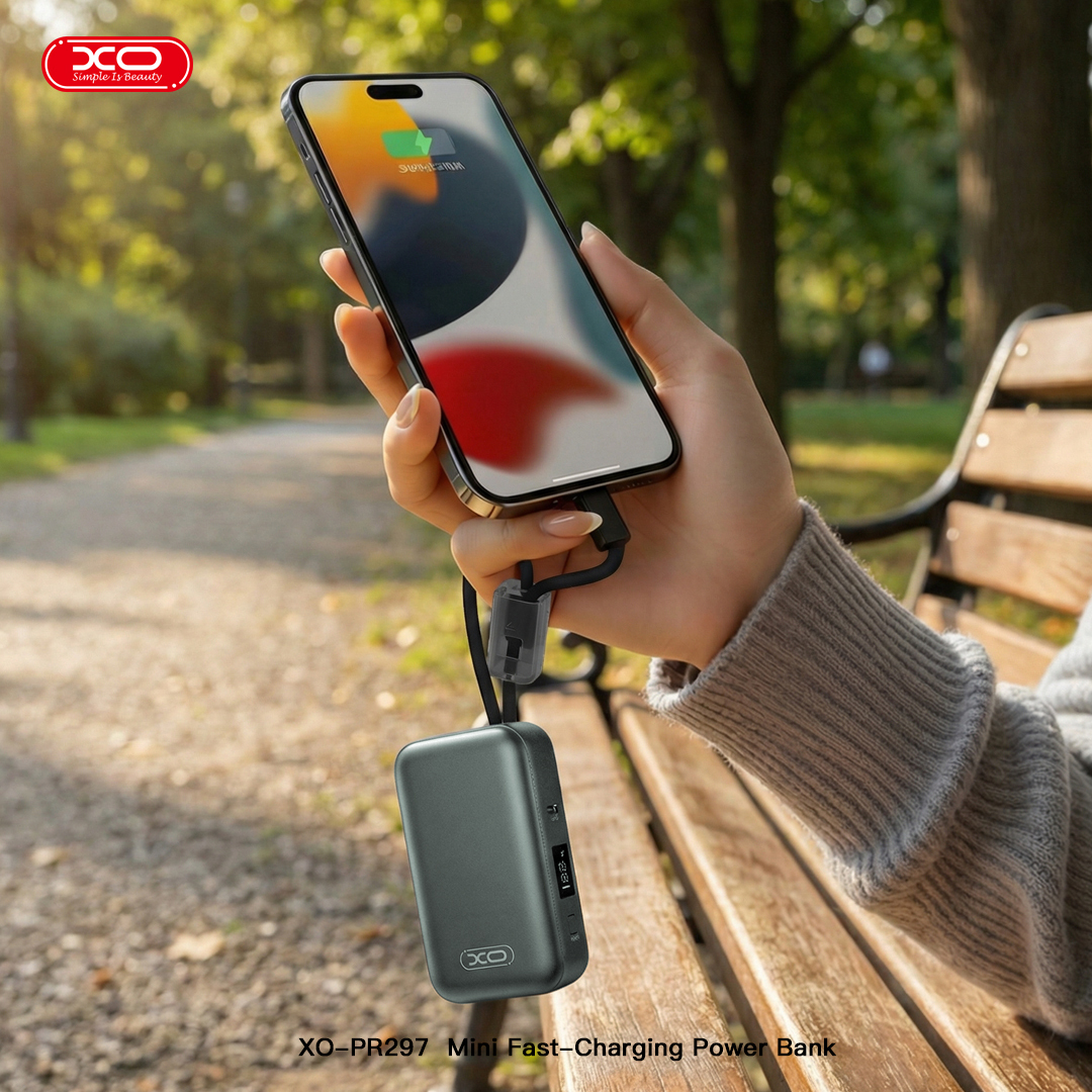 PR297 22.5W Fully Compatible Mini Digital Display Fast Charging Power Bank (Includes iP and Type-C Cables) 10000mAh