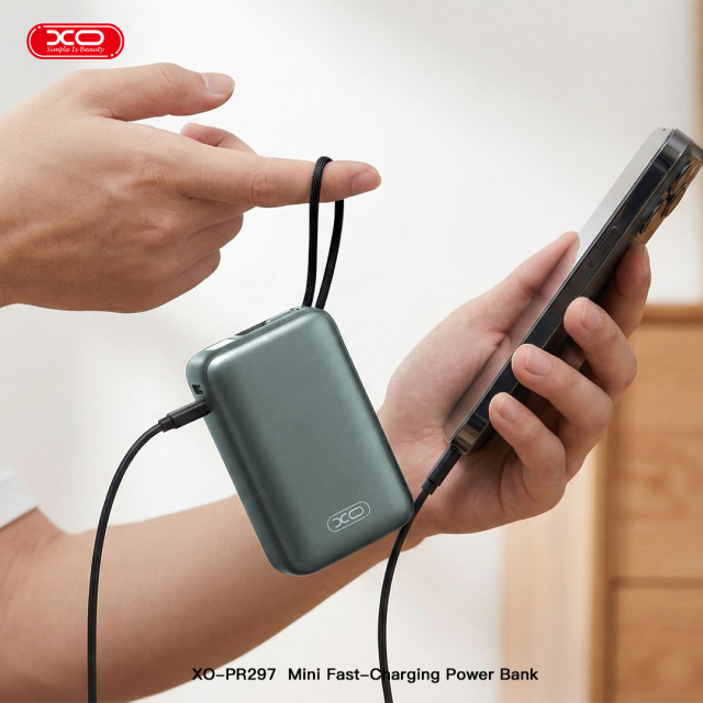 PR297 22.5W Fully Compatible Mini Digital Display Fast Charging Power Bank (Includes iP and Type-C Cables) 10000mAh