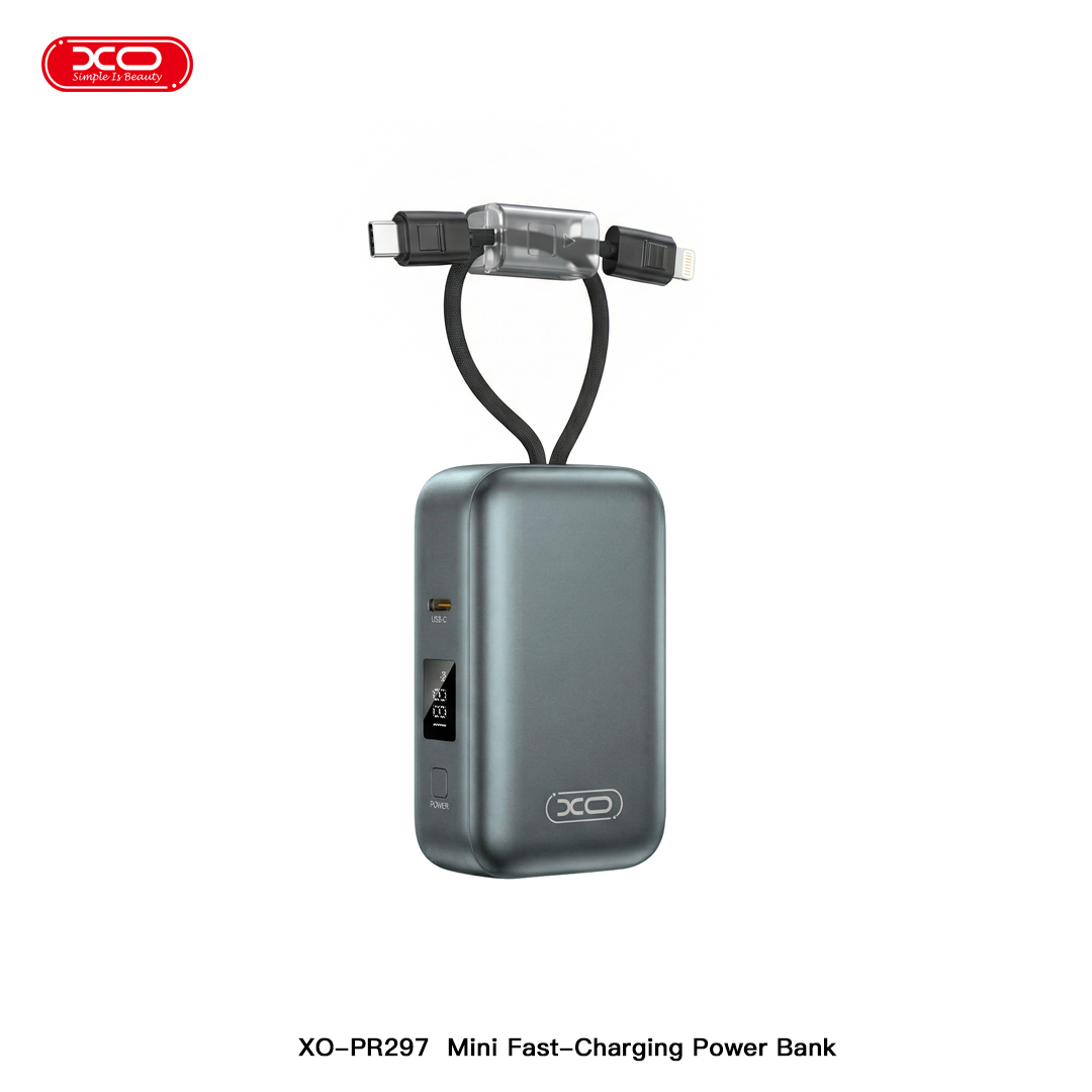 PR297 22.5W Fully Compatible Mini Digital Display Fast Charging Power Bank (Includes iP and Type-C Cables) 10000mAh