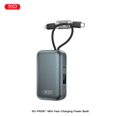 PR297 22.5W Fully Compatible Mini Digital Display Fast Charging Power Bank (Includes iP and Type-C Cables) 10000mAh