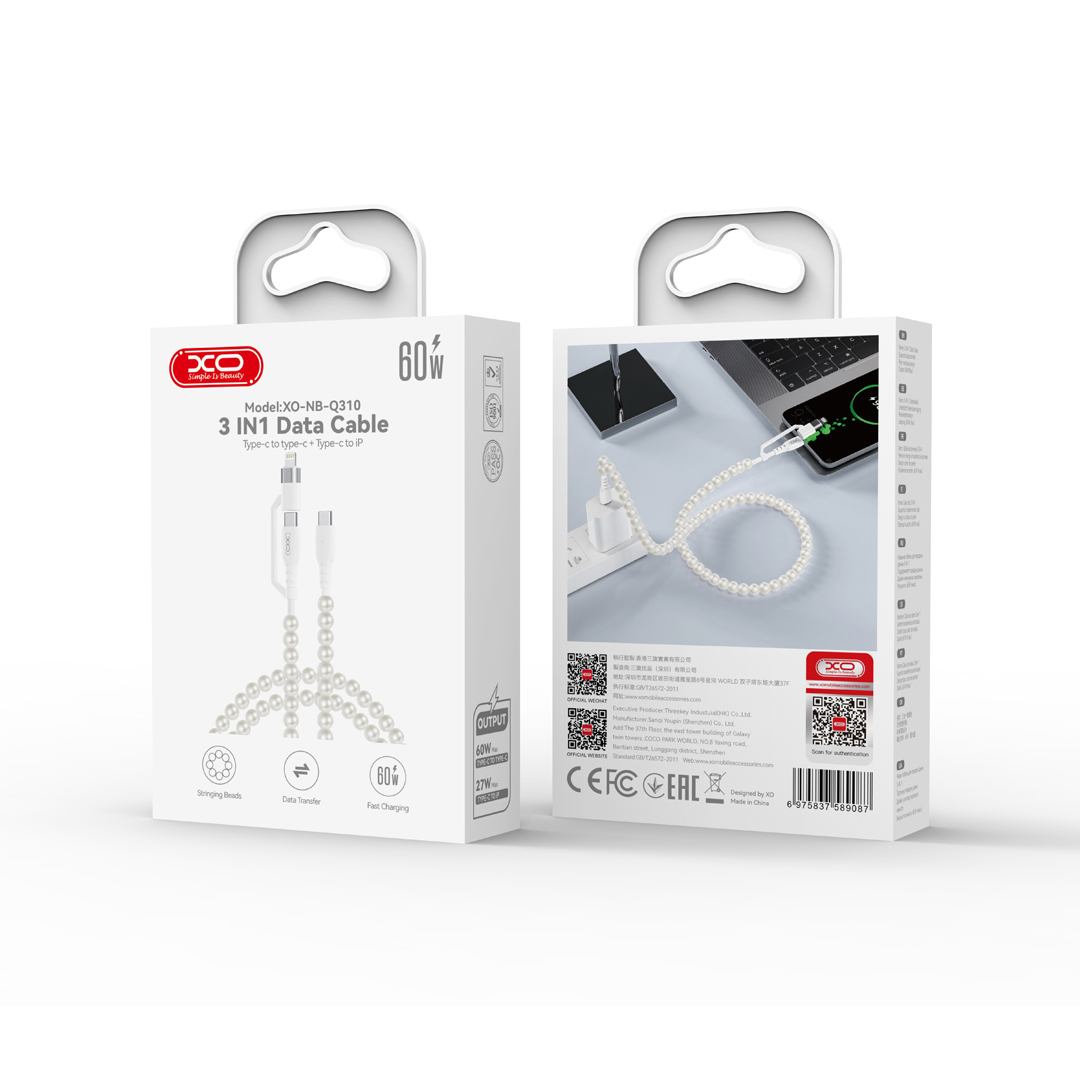 NB-Q310 Pearl Series Type-C to Type-C (60W) + Apple (27W) Data Cable, 1m