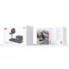 CX045 Clock + Speaker + Light + Phone + Watch + Headphones, 5-in-1 Smart Charger (Qi 2.2 25W) US