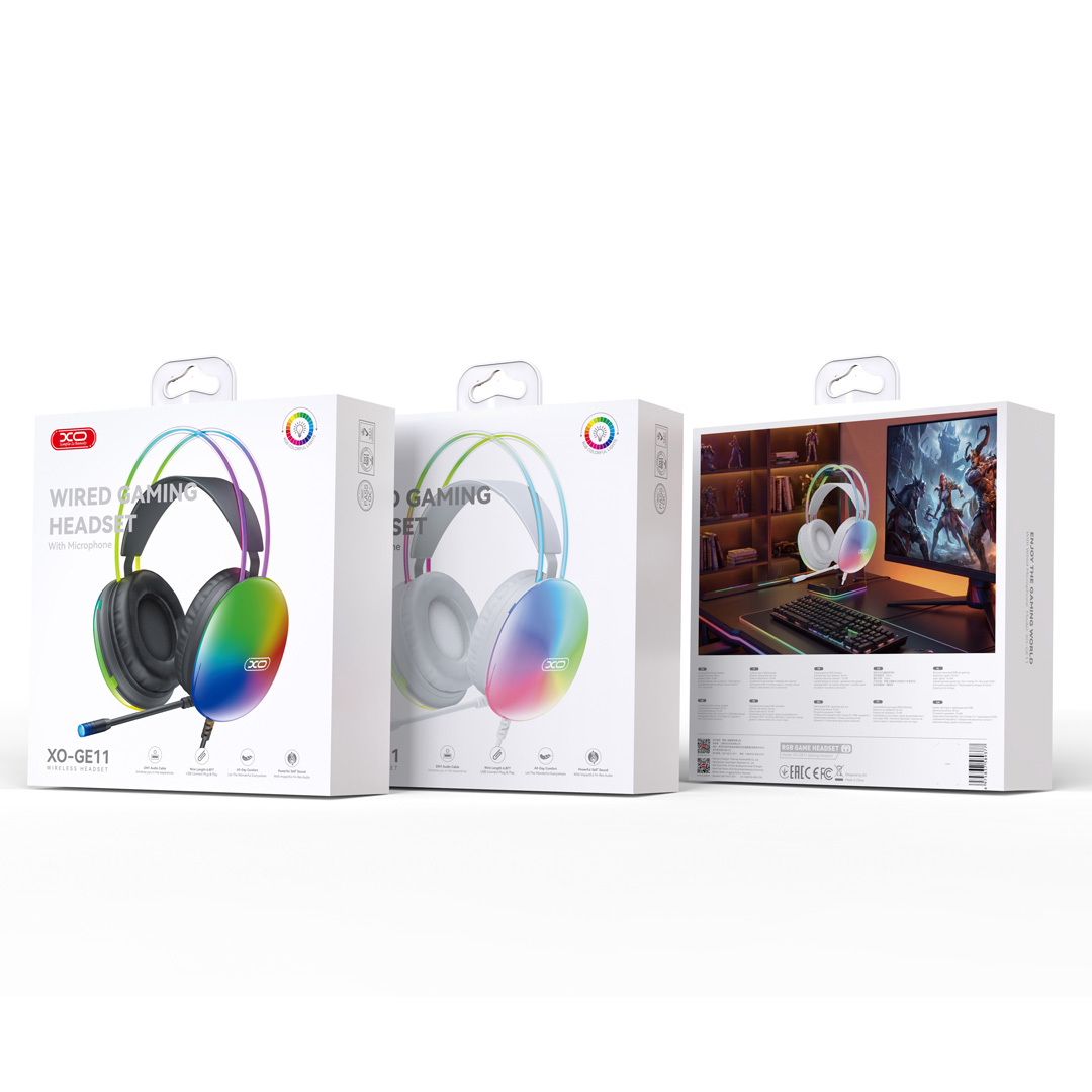 GE11 Colorful RGB Gaming Headset with Microphone (USB + 3.5mm, Adapter)